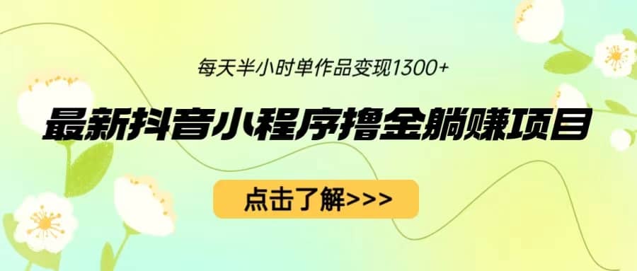 最新抖音小程序撸金躺赚项目，一部手机每天半小时，单个作品变现1300+_金轩项目库