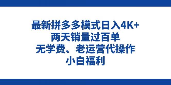 拼多多最新模式日入4K+两天销量过百单，无学费、老运营代操作、小白福利_金轩项目库