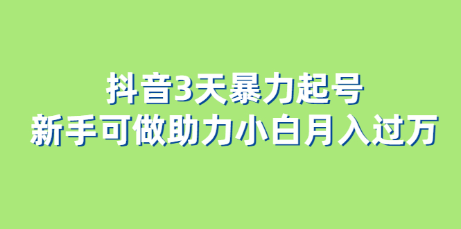 抖音3天暴力起号新手可做助力小白月入过万_金轩项目库