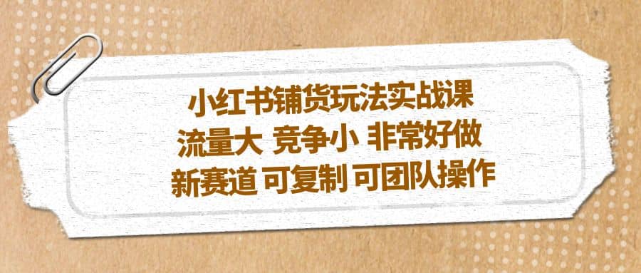 小红书铺货玩法实战课，流量大 竞争小 非常好做 新赛道 可复制 可团队操作_金轩项目库