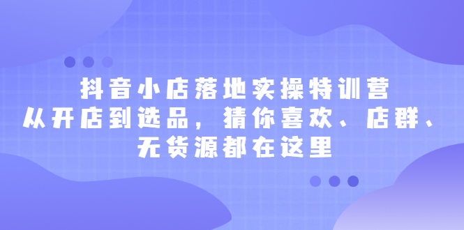 抖音小店落地实操特训营，从开店到选品，猜你喜欢、店群、无货源都在这里_金轩项目库