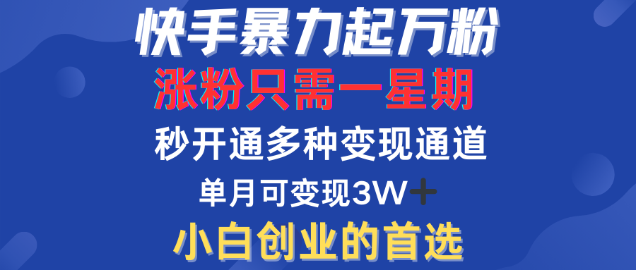 快手暴力起万粉，涨粉只需一星期！多种变现模式_金轩项目库