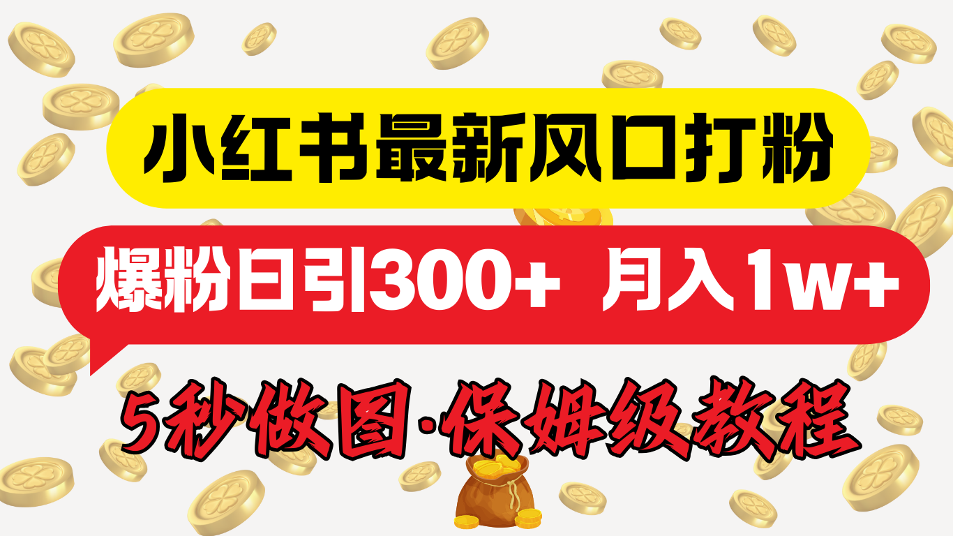 小红书最新图文打粉，5秒做图教程，爆粉日引300+，月入1w+_金轩项目库