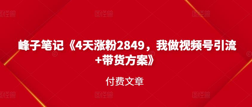 峰子笔记《4天涨粉2849，我做视频号引流+带货方案》付费文章_金轩项目库