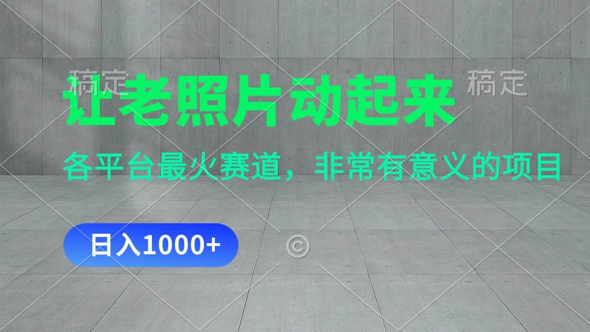 让老照片动起来，一天变现1000+，各平台最火赛道，看完就会_金轩项目库