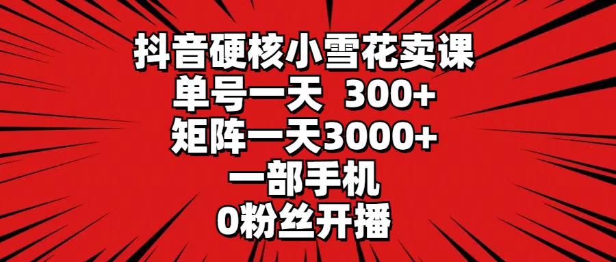 抖音硬核小雪花卖课，单号一天300+，矩阵一天3000+，一部手机0粉丝开播_金轩项目库