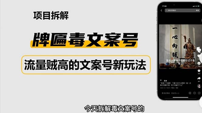 2023抖音快手毒文案新玩法，牌匾文案号，起号快易变现_金轩项目库