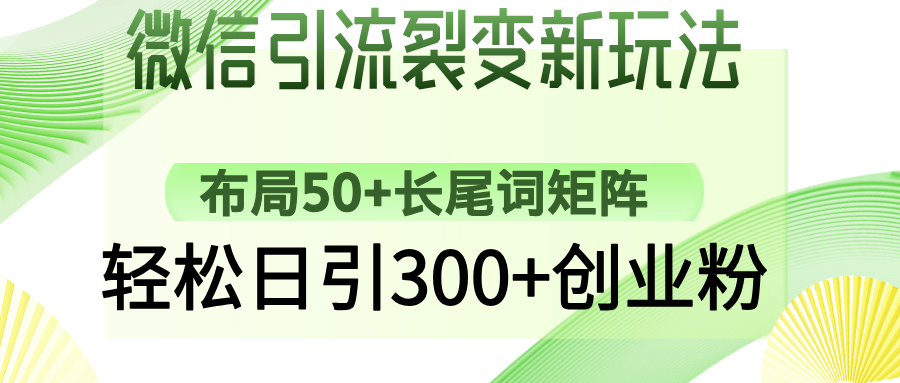 微信引流裂变新玩法：布局50+长尾词矩阵，轻松日引300+创业粉_金轩项目库