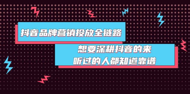 抖音品牌营销投放全链路：想要深耕抖音的来，听过的人都知道靠谱_金轩项目库