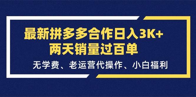 最新拼多多合作日入3K+两天销量过百单，无学费、老运营代操作、小白福利_金轩项目库