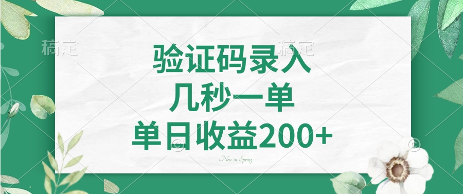 验证码录入，看图识字，几秒一单，单日收益200+_金轩项目库
