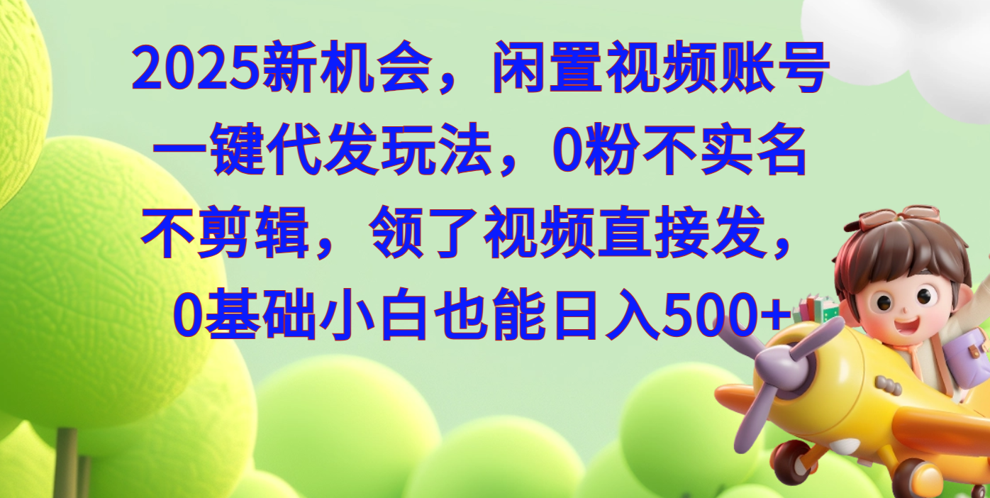 2025新机会，闲置视频账号一键代发玩法，0粉不实名不剪辑，领了视频直接发，0基础小白也能日入500_金轩项目库