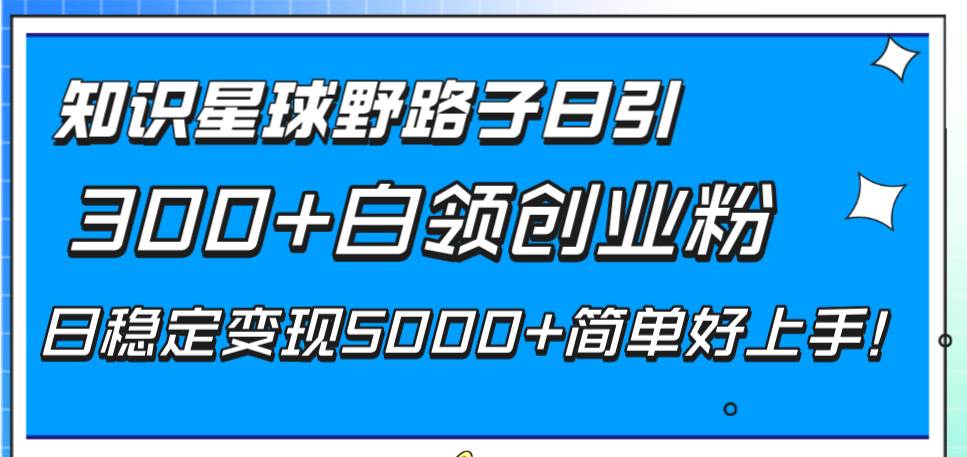 知识星球野路子日引300+白领创业粉，日稳定变现5000+简单好上手！_金轩项目库