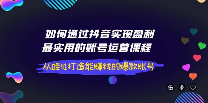 如何通过抖音实现盈利，最实用的账号运营课程 从0到1打造能赚钱的爆款账号_金轩项目库
