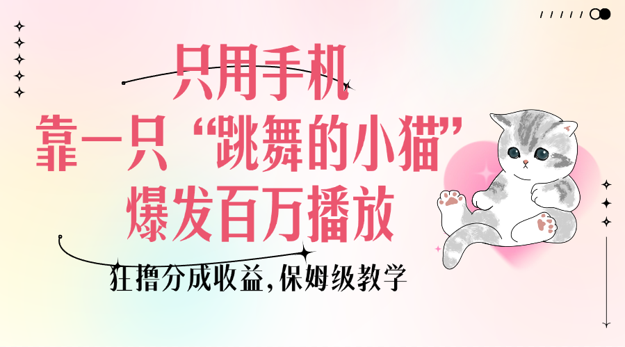 只用手机靠一只“跳舞的小猫”爆发百万播放，狂撸分成收益，保姆级教学_金轩项目库