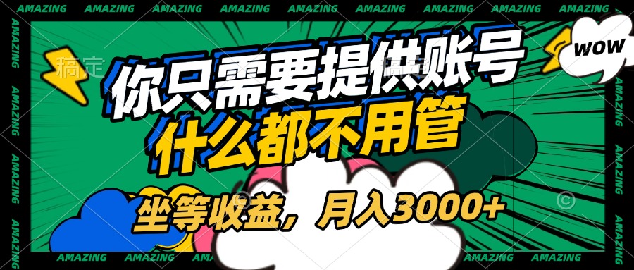 账号全程托管，你只需要提供账号，什么都不用管，坐等收益，月入3000+_金轩项目库