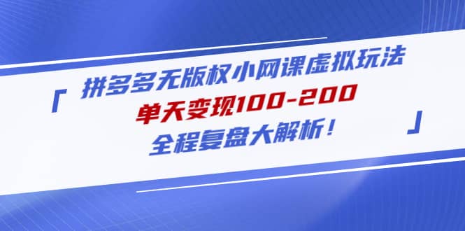 拼多多无版权小网课虚拟玩法，全程复盘大解析_金轩项目库