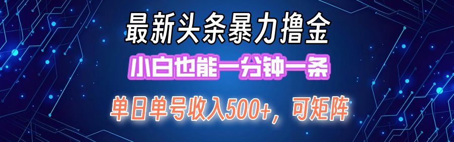 最新头条撸金，小白也能一分钟一条_金轩项目库