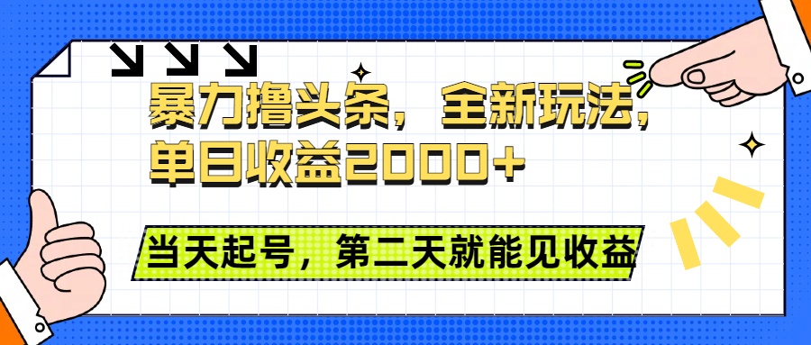 暴力撸头条全新玩法，单日收益2000+，小白也能无脑操作，当天起号，第二天见收益_金轩项目库