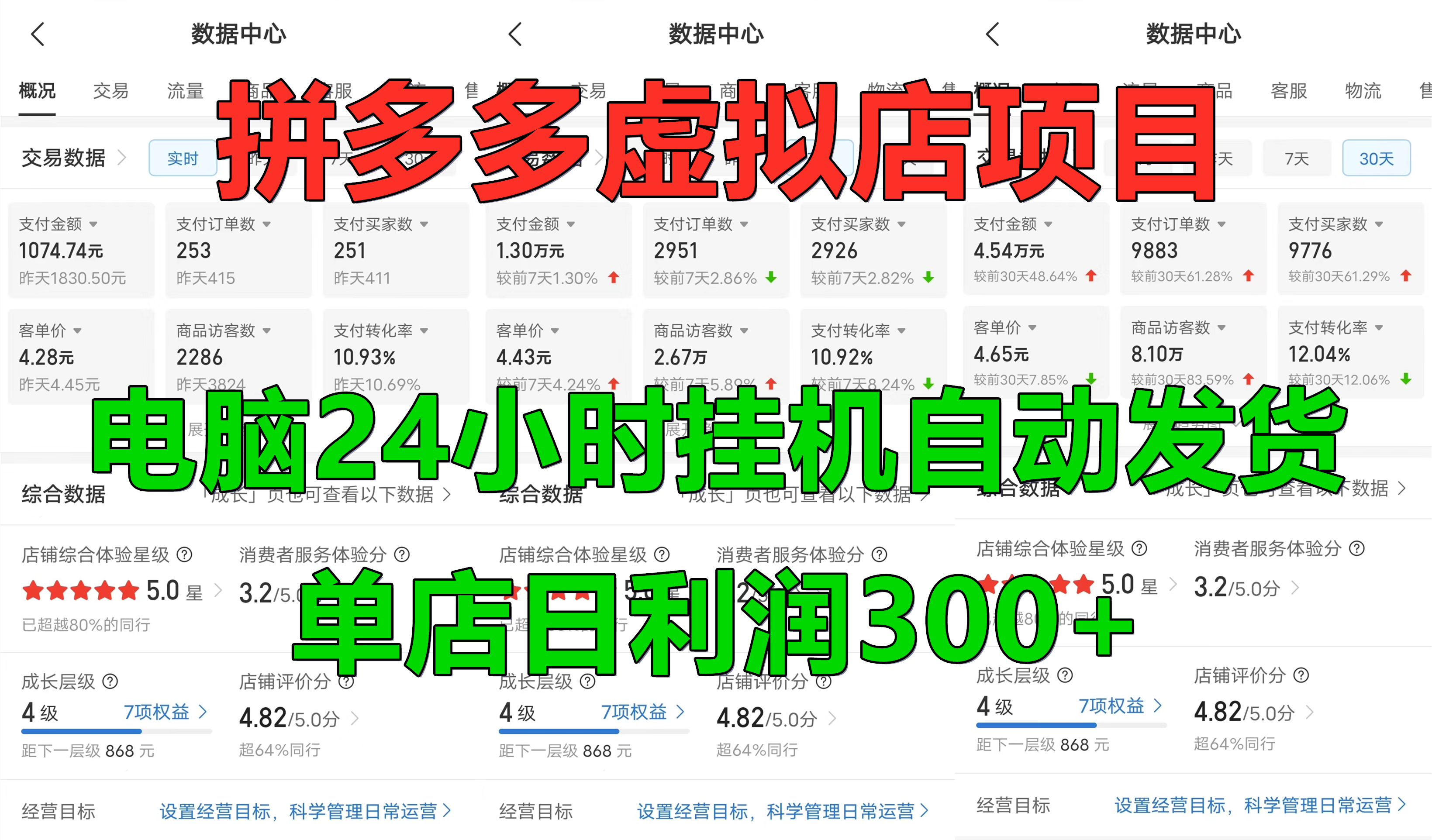拼多多虚拟店项目，电脑挂机自动发货，单店日利润300+，可放大操作_金轩项目库