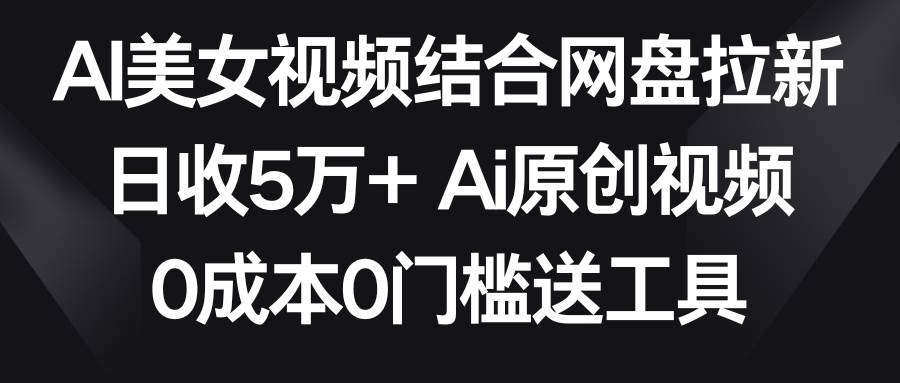 AI美女视频结合网盘拉新，日收5万+两分钟一条Ai原创视频，0成本0门槛送工具_金轩项目库