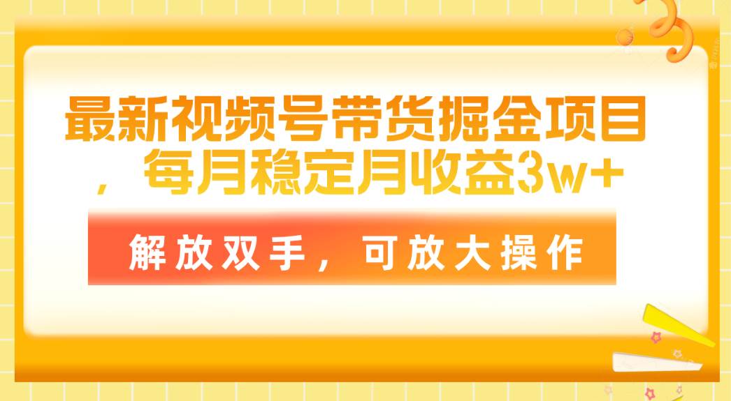 最新视频号带货掘金项目，每月稳定月收益3w+，解放双手，可放大操作_金轩项目库