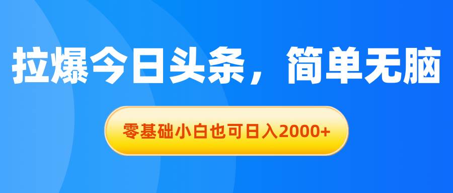 拉爆今日头条，简单无脑，零基础小白也可日入2000+_金轩项目库