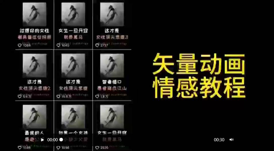 矢量动画情感教程：高点赞涨粉，适合情感、思维、创业教育等赛道_金轩项目库