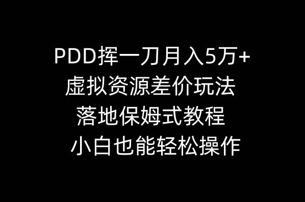 PDD挥一刀月入5万+，虚拟资源差价玩法，落地保姆式教程，小白也能轻松操作_金轩项目库