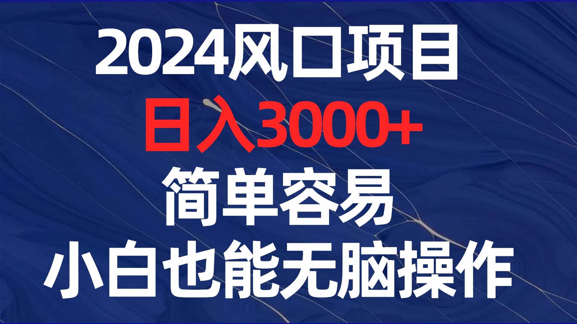 2024风口项目，日入3000+，简单容易，小白也能无脑操作_金轩项目库