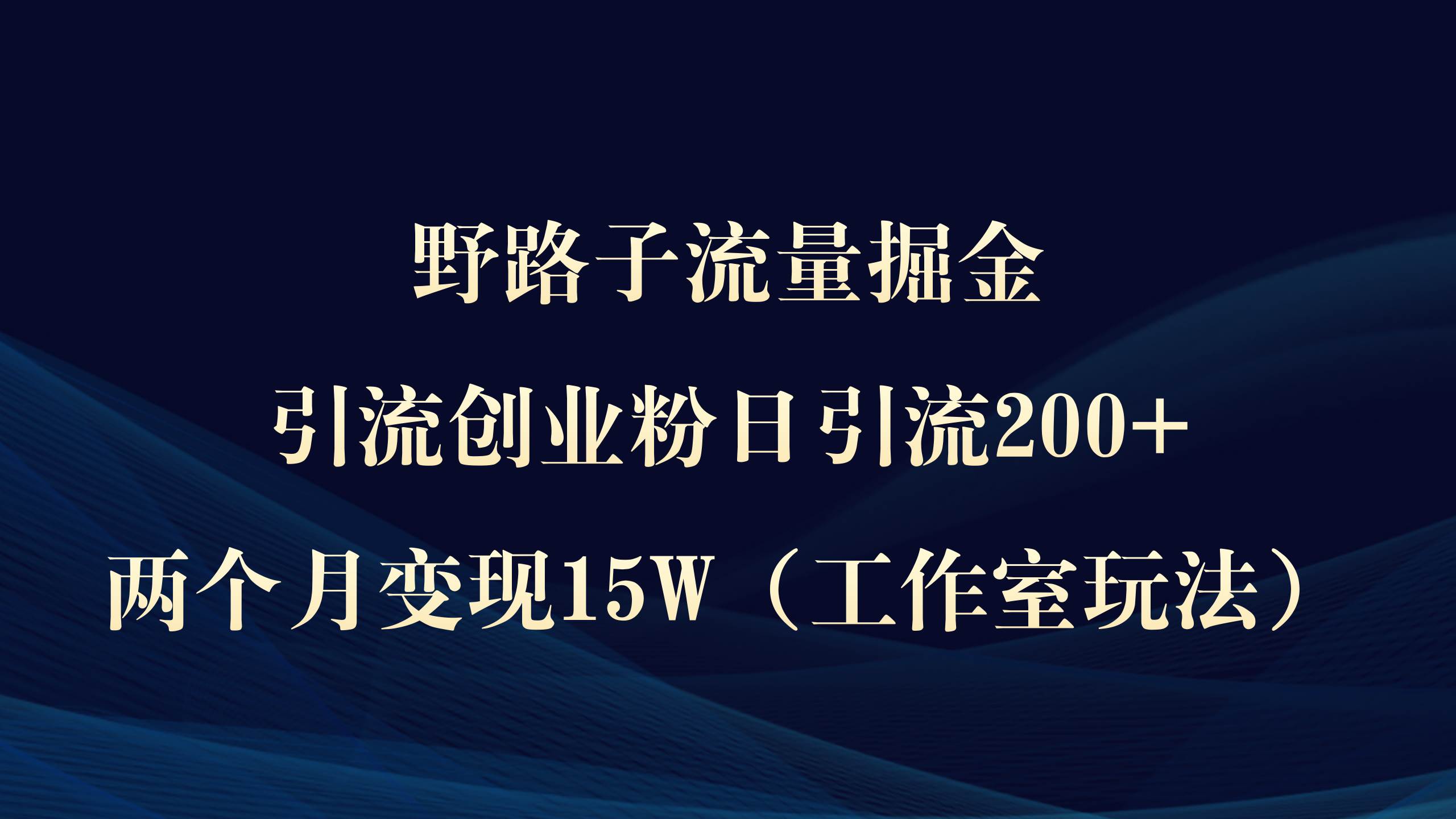 野路子流量掘金，引流创业粉日引流200+，两个月变现15W（工作室玩法））_金轩项目库