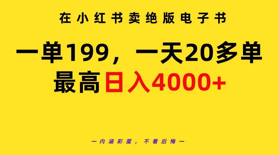 在小红书卖绝版电子书，一单199 一天最多搞20多单，最高日入4000+教程+资料_金轩项目库