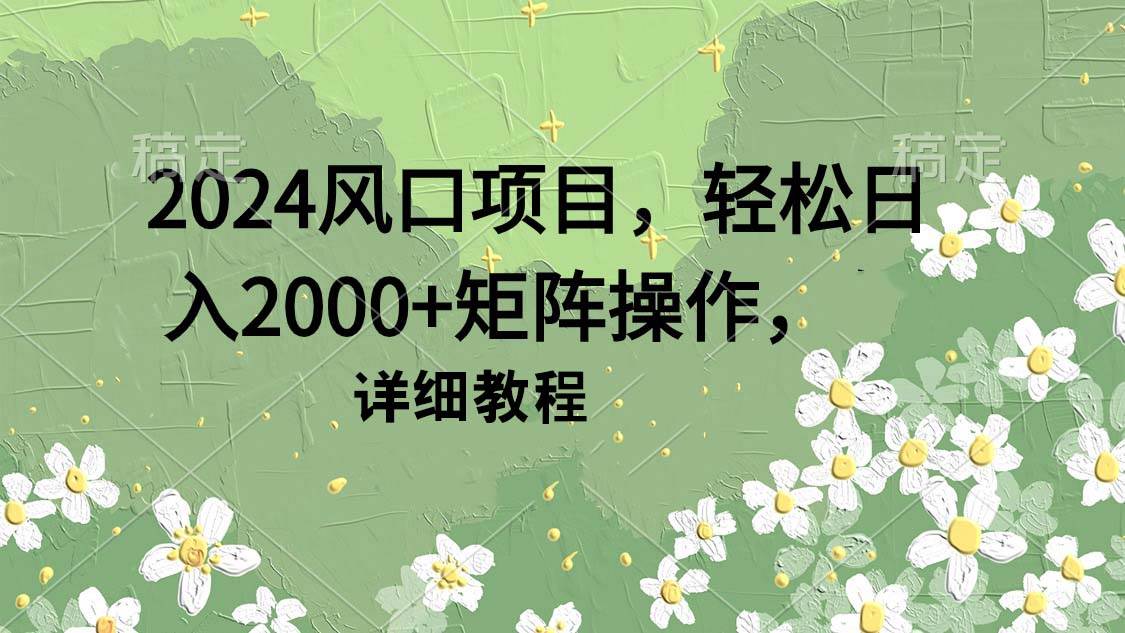 2024风口项目，轻松日入2000+矩阵操作，详细教程_金轩项目库