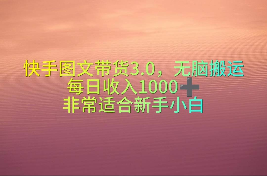 快手图文带货3.0，无脑搬运，每日收入1000＋，非常适合新手小白_金轩项目库