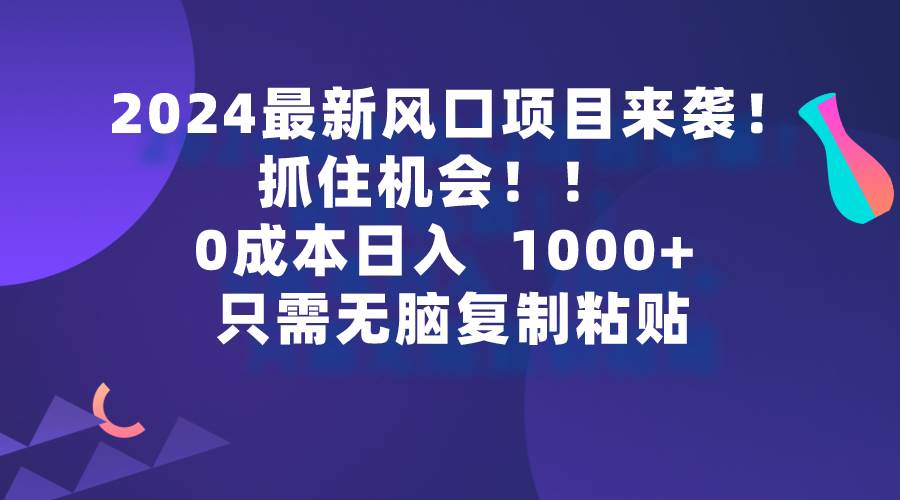 2024最新风口项目来袭，抓住机会，0成本一部手机日入1000+，只需无脑复…_金轩项目库