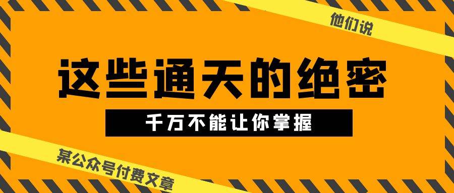 某公众号付费文章《他们说 “ 这些通天的绝密，千万不能让你掌握! ”》_金轩项目库