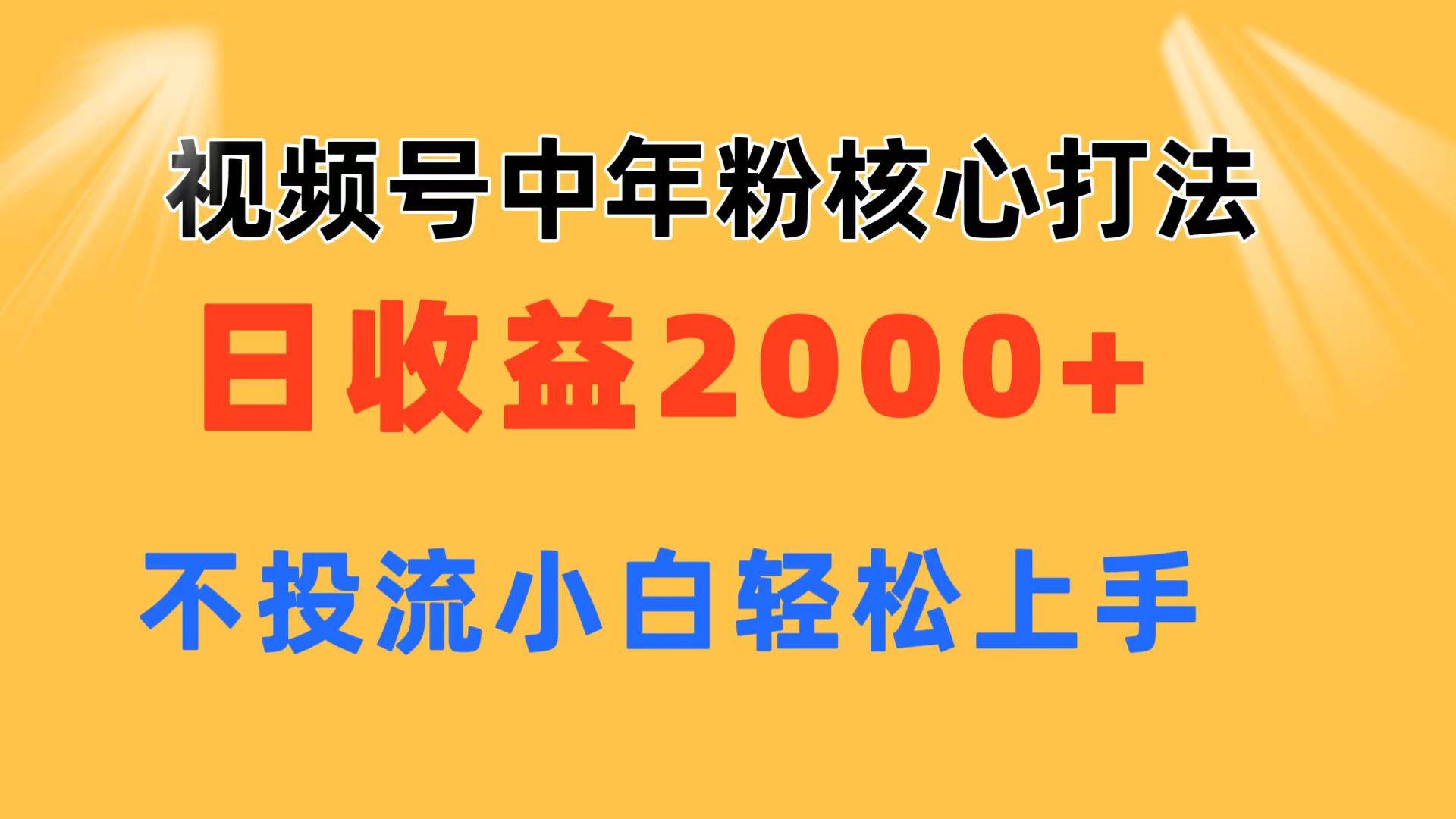 视频号中年粉核心玩法 日收益2000+ 不投流小白轻松上手_金轩项目库