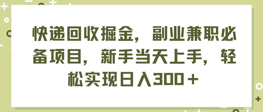 快递回收掘金，副业兼职必备项目，新手当天上手，轻松实现日入300＋_金轩项目库