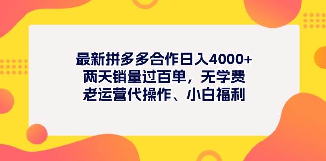 最新拼多多项目日入4000+两天销量过百单，无学费、老运营代操作、小白福利_金轩项目库