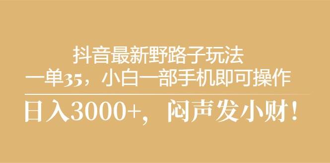 抖音最新野路子玩法，一单35，小白一部手机即可操作，，日入3000+，闷…_金轩项目库