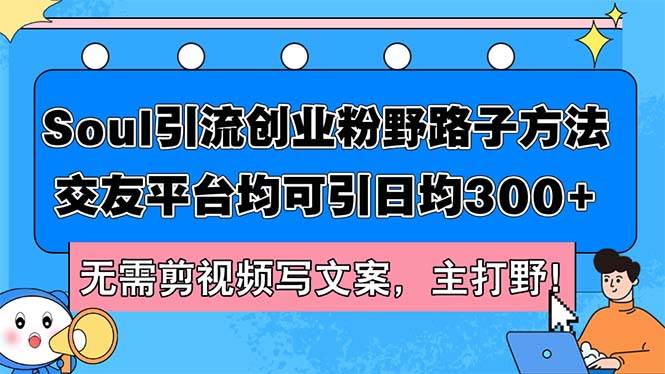 Soul引流创业粉野路子方法，交友平台均可引日均300+，无需剪视频写文案…_金轩项目库