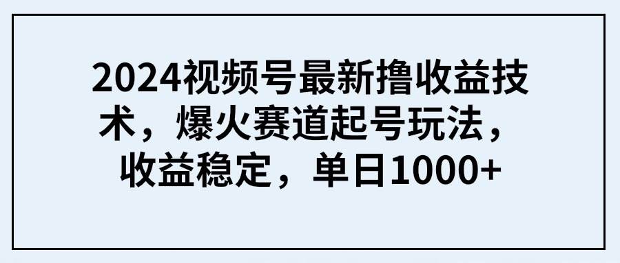 2024视频号最新撸收益技术，爆火赛道起号玩法，收益稳定，单日1000+_金轩项目库