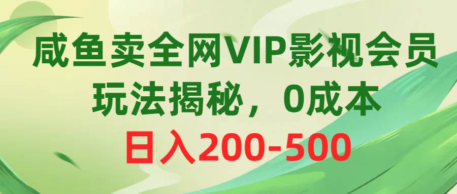 咸鱼卖全网VIP影视会员，玩法揭秘，0成本日入200-500_金轩项目库