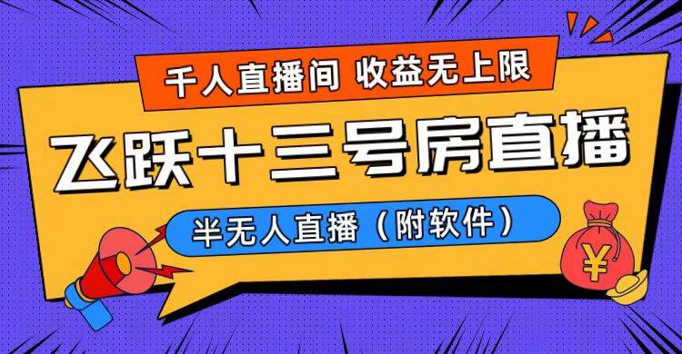 爆火飞跃十三号房半无人直播，一场直播上千人，日入过万！（附软件）_金轩项目库