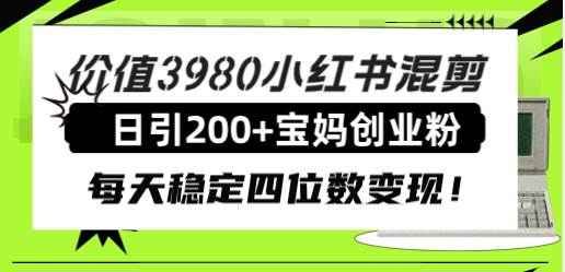 价值3980小红书混剪日引200+宝妈创业粉，每天稳定四位数变现！_金轩项目库