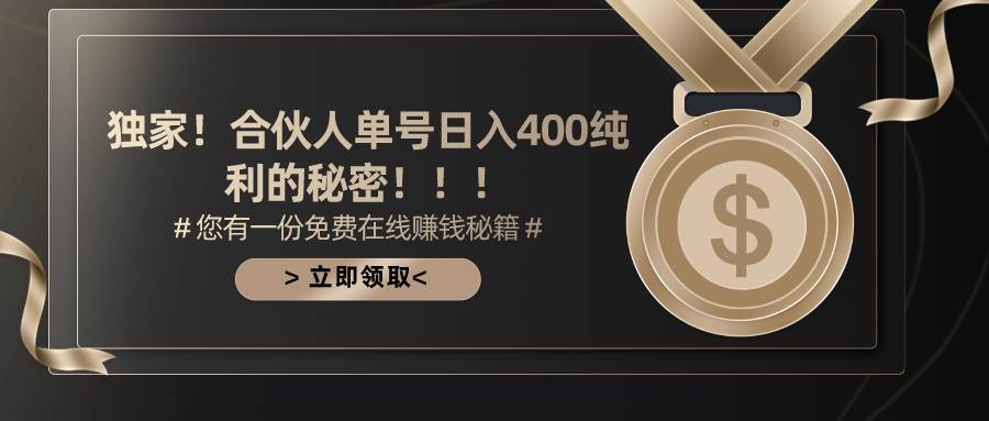 合伙人广告撸金最新玩法，每天单号400纯利_金轩项目库