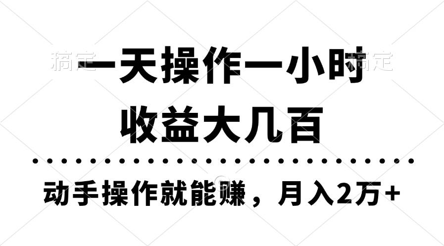 一天操作一小时，收益大几百，动手操作就能赚，月入2万+教学_金轩项目库