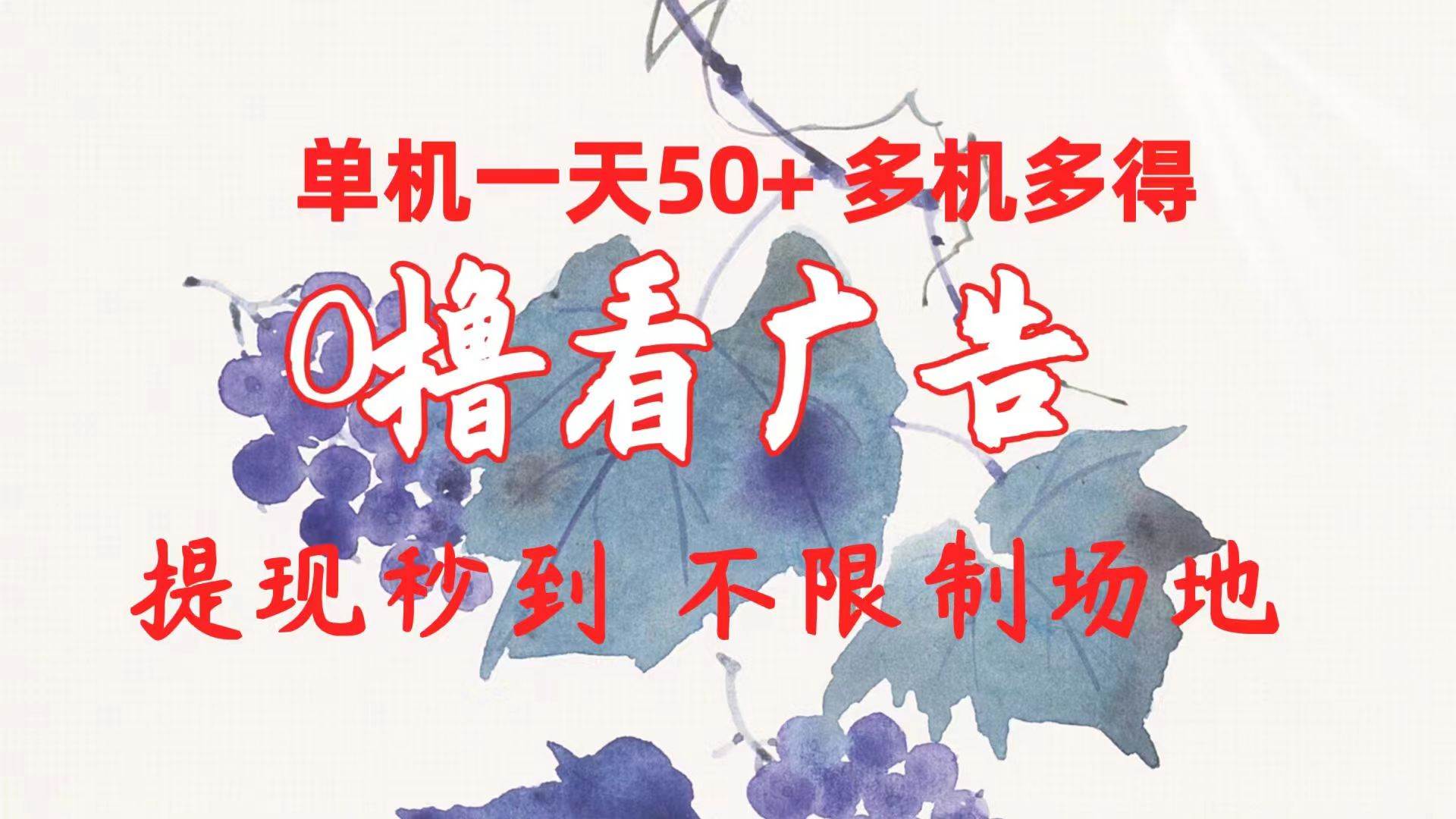 0撸看广告 单机一天50+多机多得 提现秒到 不限制场地操作_金轩项目库