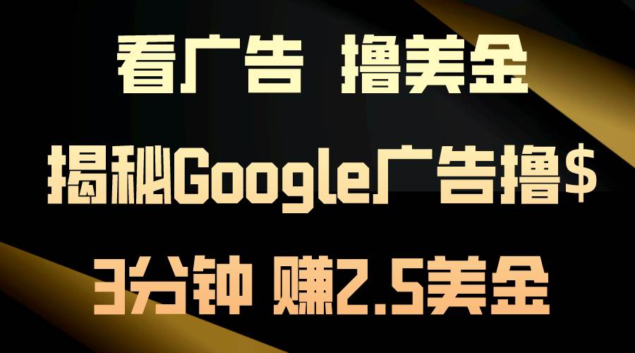看广告，撸美金！3分钟赚2.5美金！日入200美金不是梦！揭秘Google广告…_金轩项目库