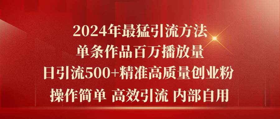 2024年最猛暴力引流方法，单条作品百万播放 单日引流500+高质量精准创业粉_金轩项目库